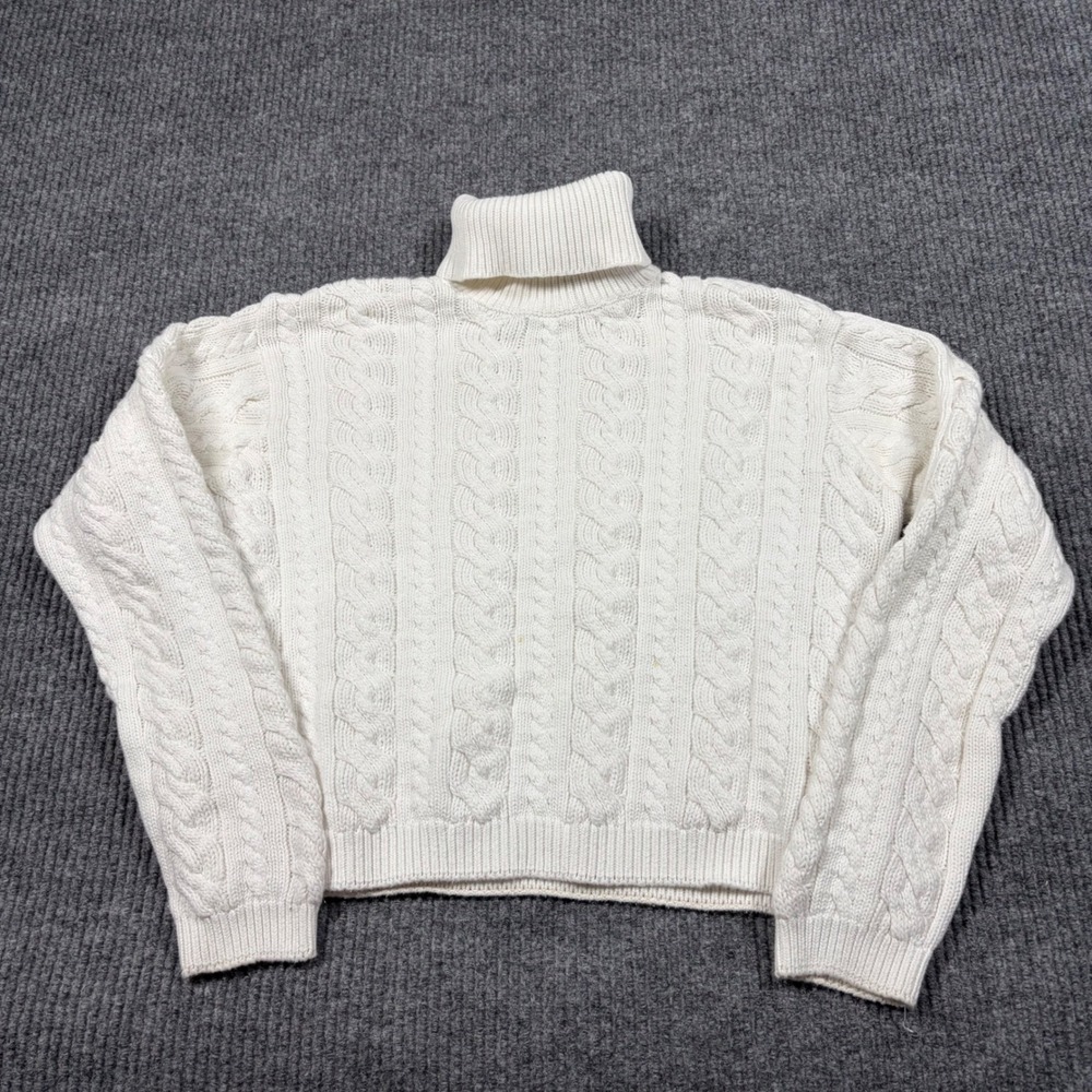 Wainscott Sweater Womens M White Cable Knit Cotton Turtleneck